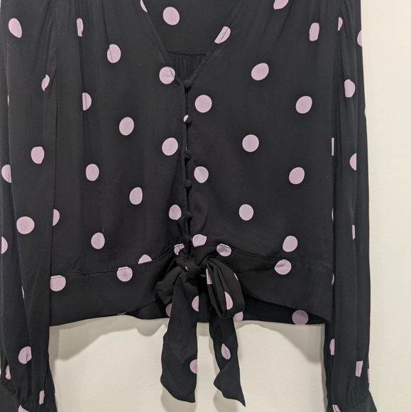 Paige Black Crop Tie Blouse with Purple Polka Dots - Picture 5 of 9